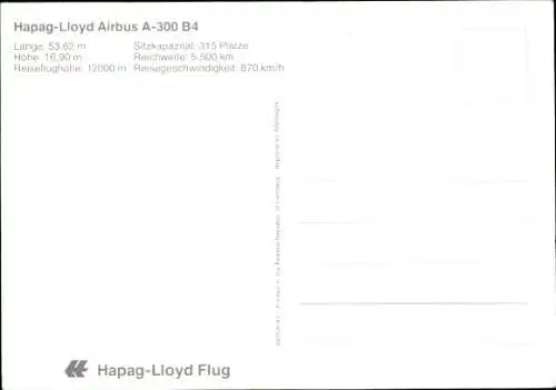 Ak Passagierflugzeug der Hapag Lloyd, Airbus A 300 B 4