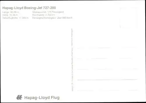 Ak Passagierflugzeug Boeing 727 200 Jet der Hapag Lloyd