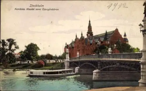 Ak Stockholm Schweden, Nordiska Museet samt Djurgardsbron