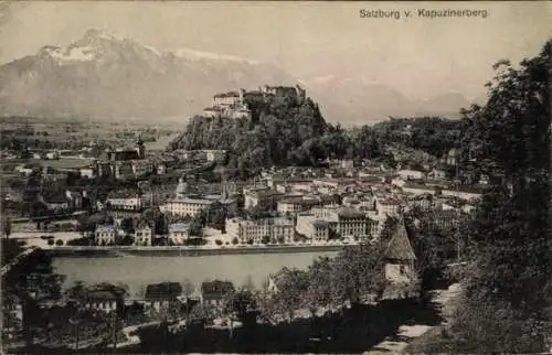 Ak Salzburg in Österreich, Festung Hohensalzburg, Blick vom Kapuzinerberg