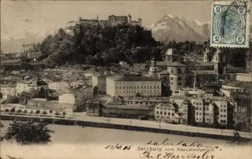 Ak Salzburg in Österreich, Panorama, Festung Hohensalzburg, Blick vom Kapuzinerberg