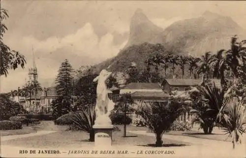 Ak Rio de Janeiro Brasilien, Beira Mar Gardens, Corcovado