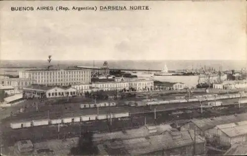 Ak Buenos Aires Argentinien, Darsena Norte, Hafenblick, Waggons