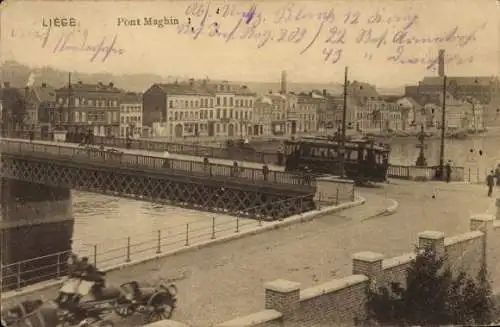 Ak Liège Lüttich Wallonien, Maghin Brücke, Straßenbahn