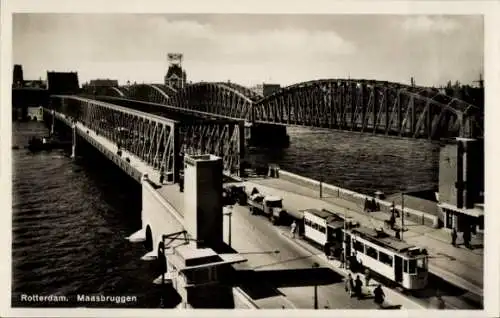 Ak Rotterdam Südholland Niederlande, Maasbruggen, Straßenbahn