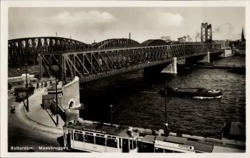 Ak Rotterdam Südholland Niederlande, Maasbruggen, Straßenbahn