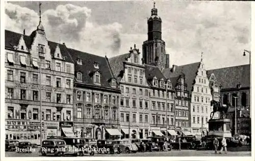 Ak Wrocław Breslau Schlesien, Ring mit Elisabethkirche
