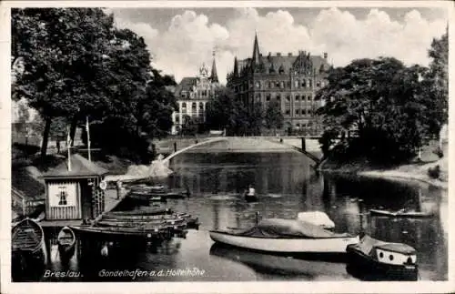 Ak Wrocław Breslau Schlesien, Gondelhafen an der Holteihöhe