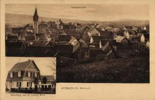 Ak Atzbach Lahnau in Hessen, Gesamtansicht, Geschäftshaus von H. Freiling