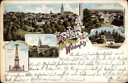 Litho Wildenfels im Erzgebirge, Kirche, Kriegerdenkmal, Friedrichsthal