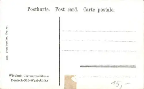 Ak Windhuk Deutsch Süd West Afrika Namibia, Gouvernementstraße