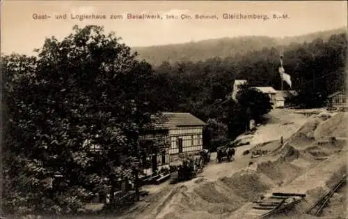 Ak Gleichamberg Römhild in Thüringen, Gasthaus zum Basaltwerk