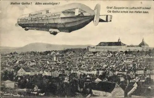 Ak Gotha in Thüringen, Zeppelin III, Gotha-Boxberg-Inselsberg, Panorama