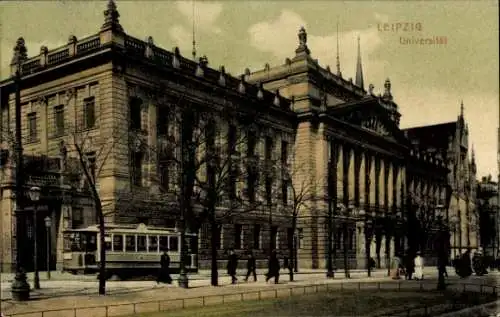 Ak Leipzig in Sachsen, Universität, Straßenbahn