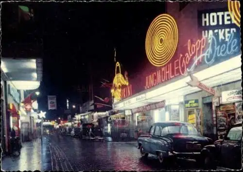 Ak Hamburg Mitte St. Pauli, Große Freiheit, Leuchtreklame, Autos, Jungmühle