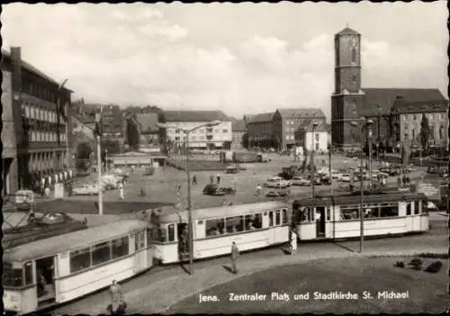 Ak Jena in Thüringen, Zentraler Platz und Stadtkirche Sankt Michael