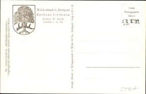 Ak Liebenau Waldenbuch im Schönbuch Württemberg, Fliegeraufnahme