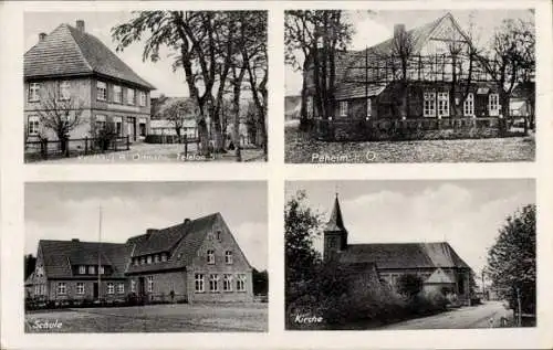 Ak Peheim Molbergen Landkreis Cloppenburg, Kaufhaus, Kirche, Schule