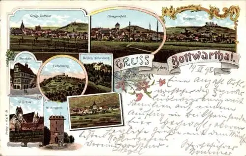 Litho Großbottwar Baden Württemberg, Lichtenberg, Wunnenstein, Beilstein, Schloss Schaubeck