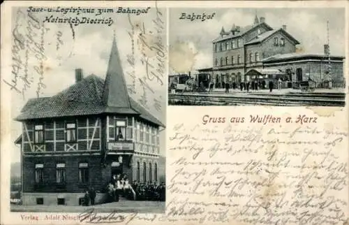 Ak Wulften am Harz Niedersachsen, Gasthaus, Bahnhof, Gleisseite