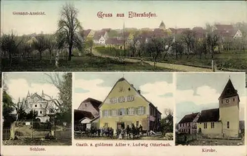 Ak Eltershofen Schwäbisch Hall in Württemberg, Gasthaus zum goldenen Adler, Kirche