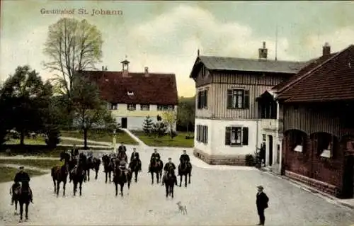 Ak St. Johann in Baden Württemberg, Blick auf den Gestütshof, Pferde