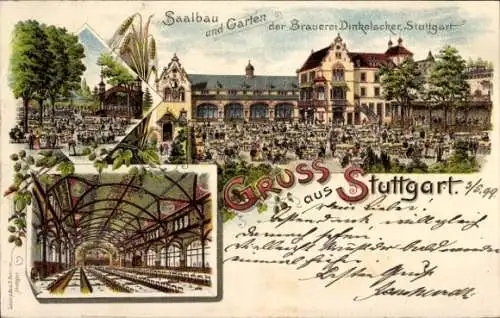 Litho Stuttgart in Baden Württemberg, Brauerei Dinkelacker, Saalbau und Garten