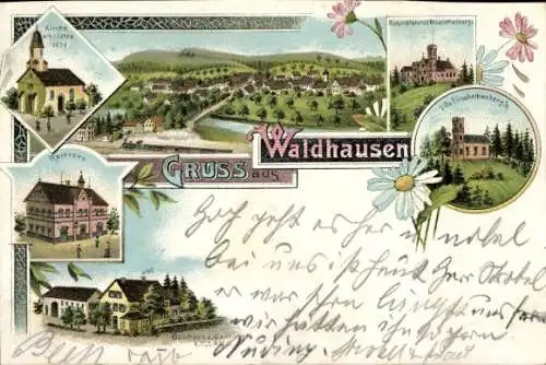 Litho Waldhausen Mönchengladbach am Niederrhein ?, Rathaus, Villa, Kirche