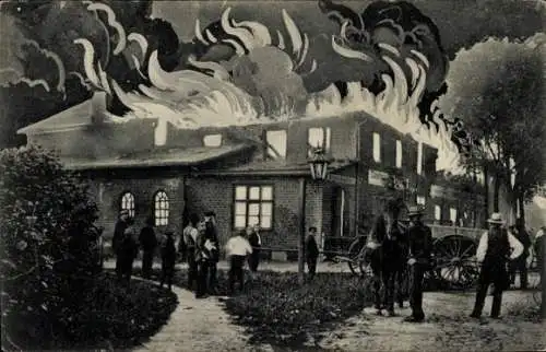 Ak Kaltenkirchen in Holstein, Brand des Zentralgasthof am 12. Juli 1909