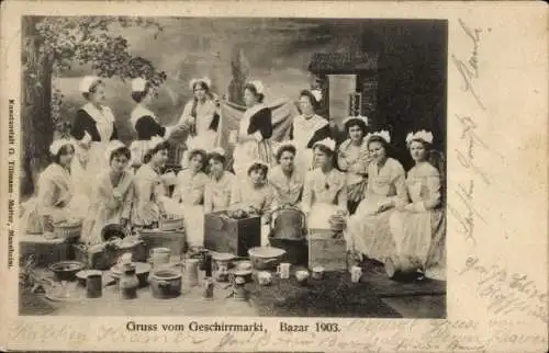 Ak Geschirrmarkt, Bazar 1903, Frauen-Gruppenbild