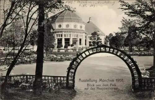 Ak München Bayern, Blick aus dem Park auf das Hauptrestaurant