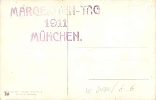 Ak Margeritentag München 1911, Strauß mit Weidenkätzchen, Stechpalme, Kindergesichter