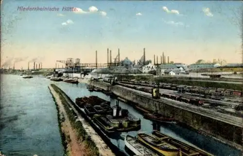 Ak Hochfeld Duisburg im Ruhrgebiet, Niederrheinische Hütte, Lastkähne