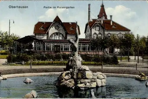 Ak Oberhausen am Rhein, Kaisergarten, Blick vom Brunnen