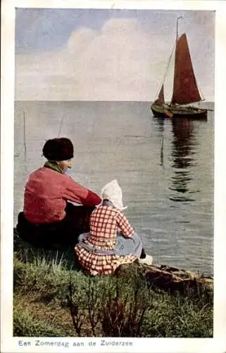 Ak Een Zomerdag aan de Zuiderzee, Niederländische Trachten, Segelboot