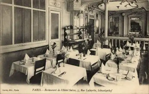 Ak Paris X, Restaurant, Hotel Schweizerhof, Rue Lafayette