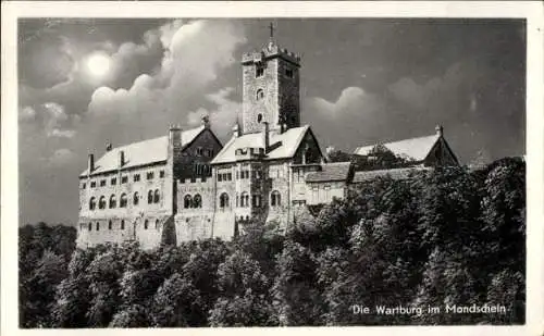 Ak Lutherstadt Eisenach in Thüringen, Wartburg, Mondschein