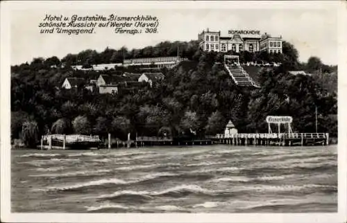 Ak Werder an der Havel, Hotel und Gaststätte Bismarckhöhe, Anlegesteg