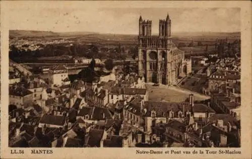 Ak Mantes Yvelines, Notre-Dame et Pont vus de la Tour St-Maclou