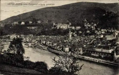 Ak Heidelberg am Neckar, vom Philosophenweg gesehen, Panorama