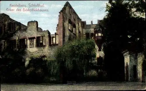 Ak Heidelberg am Neckar, Schlosshof, Erker des Bibliothekhauses