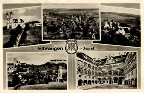 Ak Ellwangen an der Jagst Württemberg, Gesamtansicht, Schönenberg, Schlosshof