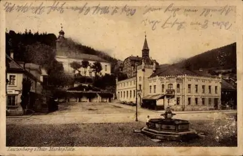 Ak Leutenberg in Thüringen, Marktplatz mit Springbrunnen und Ratskeller