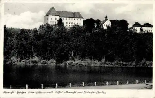 Ak Burgkhammer Burgk Schleiz in Thüringen, Schloss Burgk an der Saale vom Ausgleichsbecken gesehen