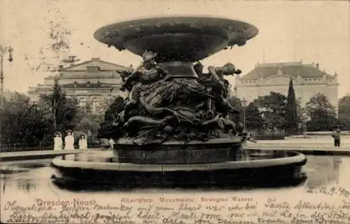 Ak Dresden Neustadt, Albertplatz, Monumental Bewegtes Wasser