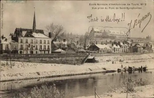 Ak Tours Indre et Loire, Ecole Normale d'Institutrices, Vue prise du Pont de Saint-Symphorien