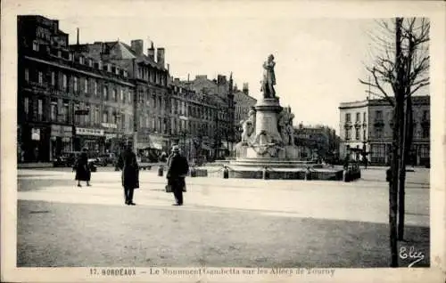 Ak Bordeaux Gironde, Monument Gambetta, Allees de Tourny