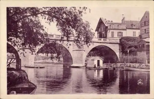 Ak Poissy Yvelines, Le Bras Migneaux, Brücke