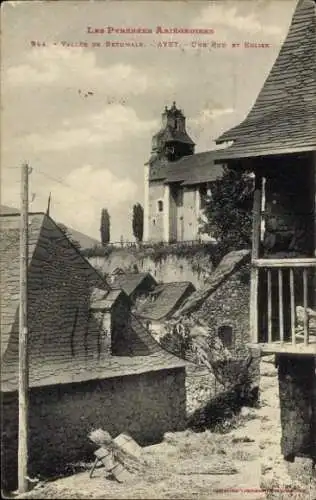 Ak Ayet Ariège, une rue, Kirche