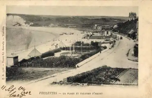 Ak Veulettes sur Mer Seine Maritime, Strand, Falaises d'Amont
